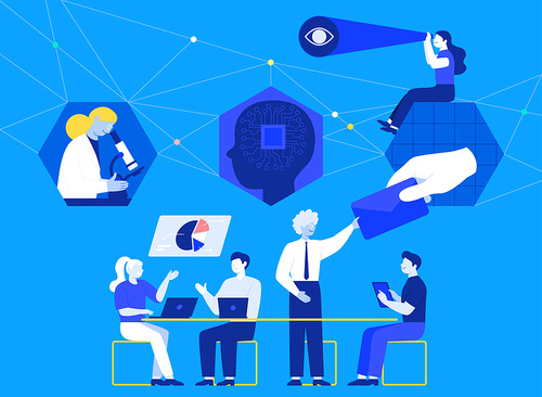 Business_AI data research vector illustration