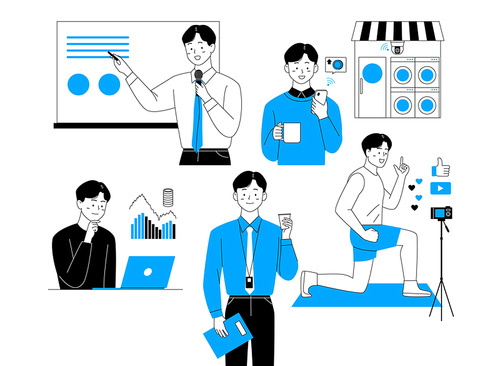 N Job _ Office worker various hobbies and side jobs vector illustration