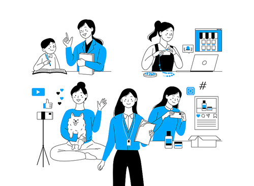 N Job _ Office worker various hobbies and side jobs vector illustration