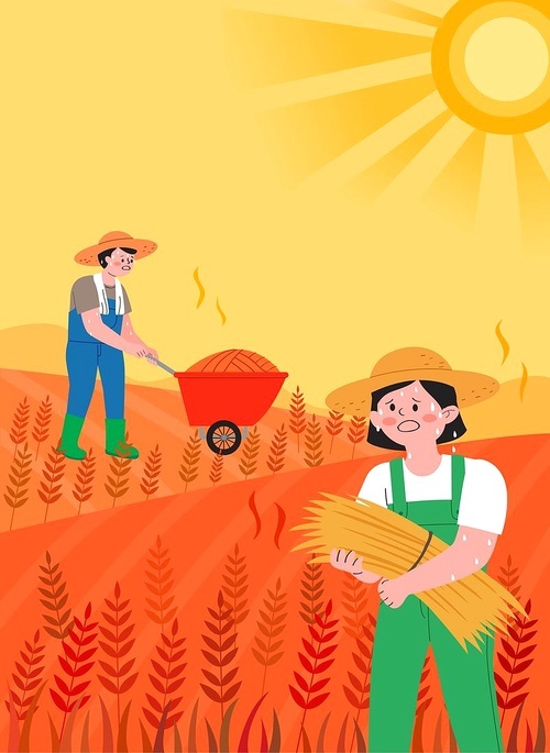 Farmers suffering from heat wave vector illustration