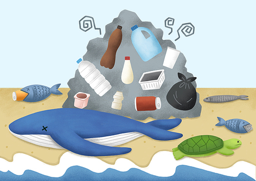 Earth Day_Illustration of marine creatures suffering from garbage