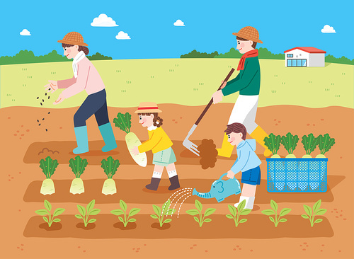 Weekend Farm_Family Farm Vector Illustration