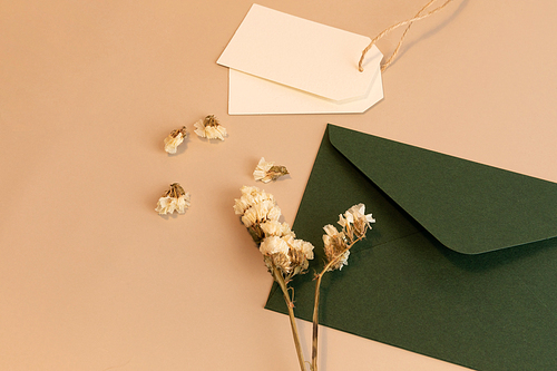 Autumn Sensibility Object_Dried Flower and Letter Envelope Photo Image
