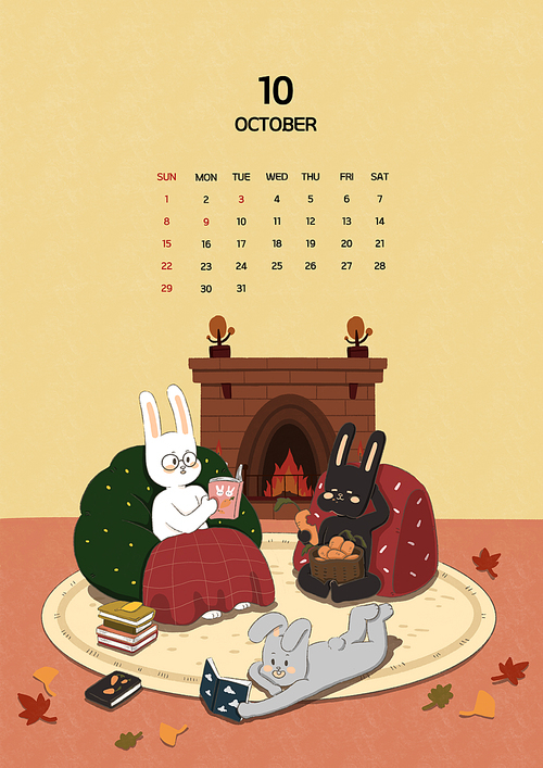 New Year's Calendar_Illustration of Bonfire and Reading Rabbit