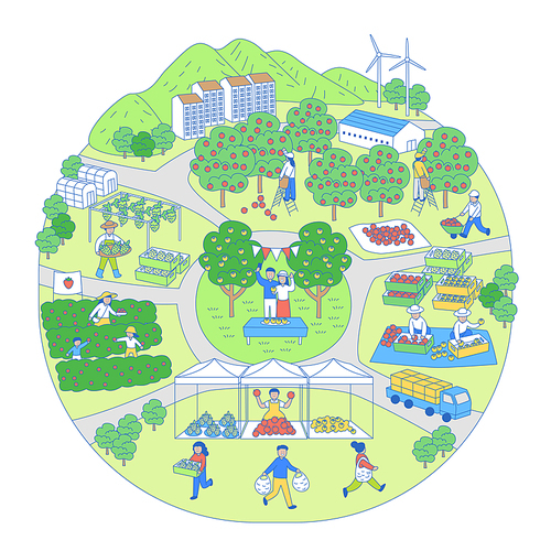 Village_orchard vector illustration