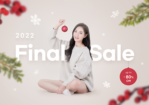 Winter season sale_Graphic composite editing image of a woman holding an ornament