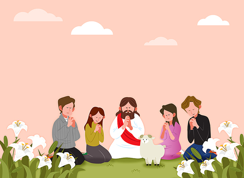 Christian Event_Vector Illustration of Sitting and Praying