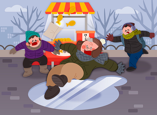 Winter cold wave_icy road accident vector illustration
