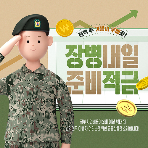 Soldier Tomorrow Preparation Savings Card News Cover with saluting soldier character and bankbook