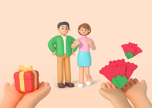 Family characters_Parent’s Day gift and flower gift 3D graphic image