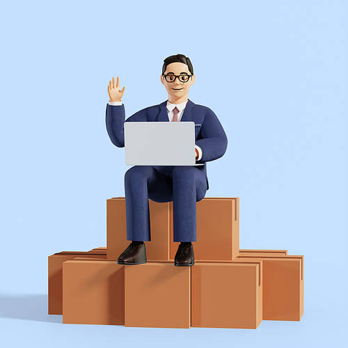 Business_3d character image of man sitting on box