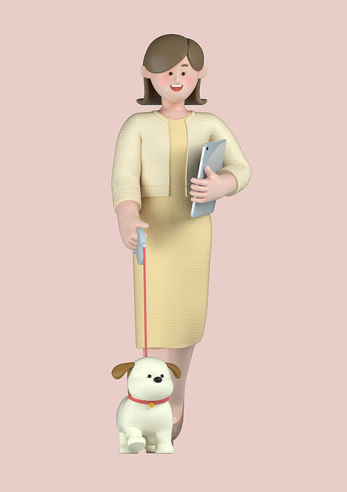 Startup_Woman who goes to work with her dog Business 3D graphic character image