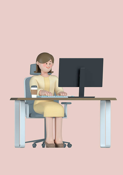 Startup_Woman sitting at desk business 3d graphic character image