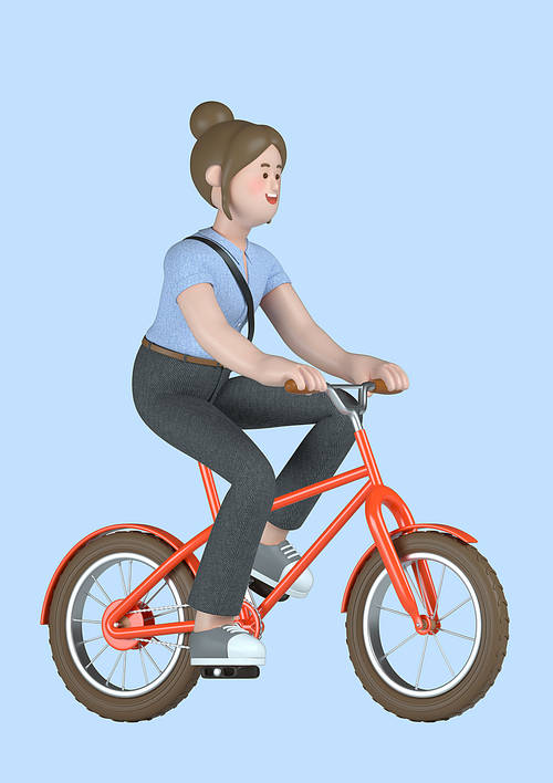 Startup_ Woman riding a bicycle business 3D graphic character image