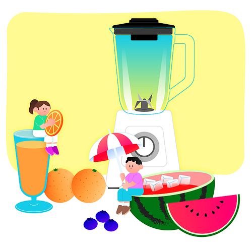 Home appliances_Vector illustration of drinking fresh fruit juice with a blender