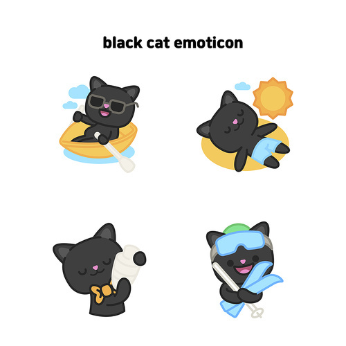 Black cat emoji enjoying the beach