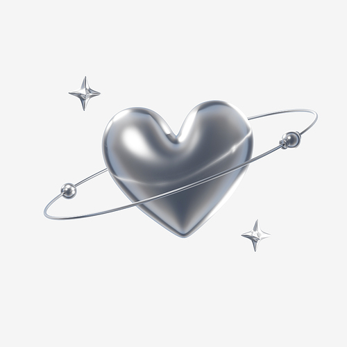 Silver material_Heart 3D object graphic image
