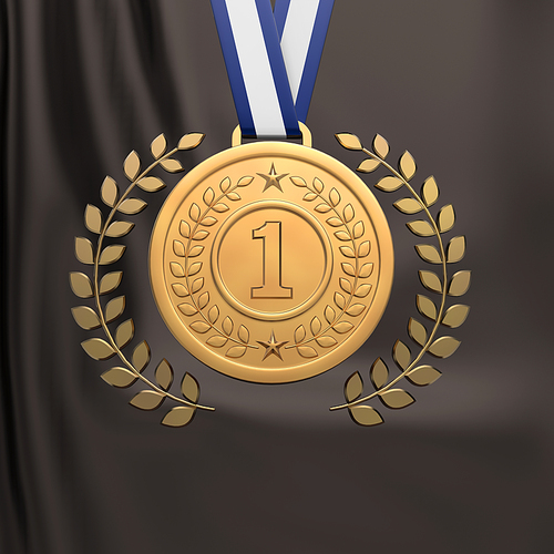 Medal_gold laurel leaf 3d graphic image
