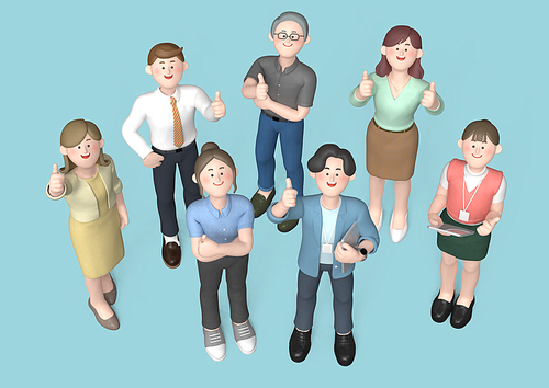 Business characters_people standing and looking at the sky 3d graphic image