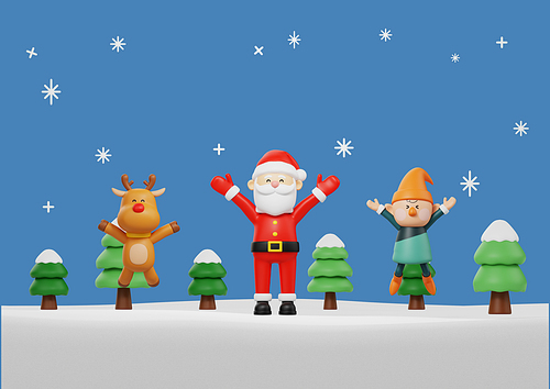 Surprise Santa Claus_3D character object graphic image cheering in a snowy mountain valley