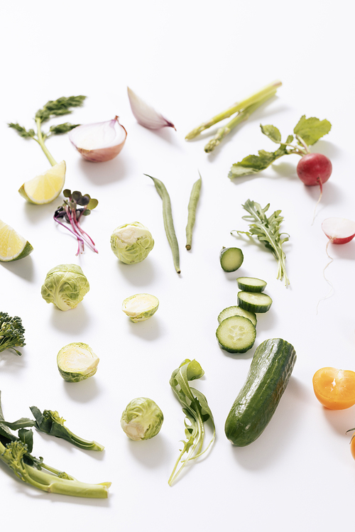 Fresh salad vegetable ingredients with white background