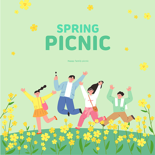 Illustration of friends going on a spring picnic