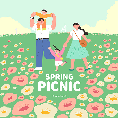 Illustration of a family enjoying a spring picnic outing