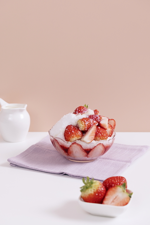 Refreshing strawberry shaved ice in summer