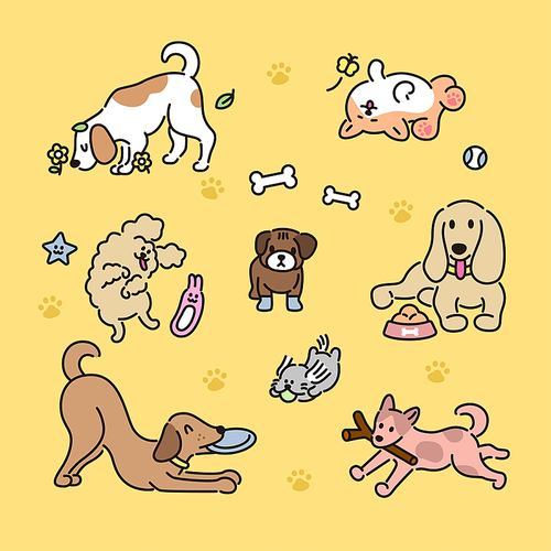 Illustration vector with various breeds of dogs