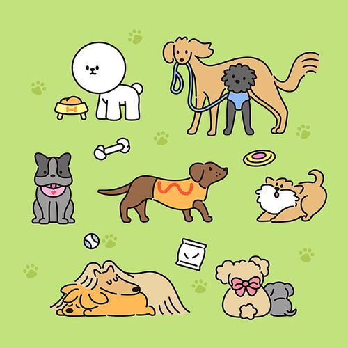 Illustration vector with various breeds of dogs