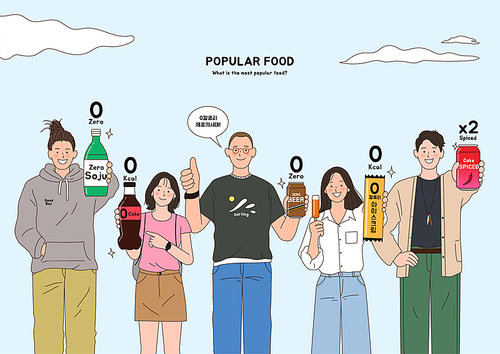 People showing zero calorie drinks and food