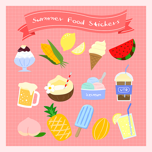 Summer food object sticker illustration