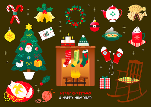 Collection of various Christmas objects illustrations