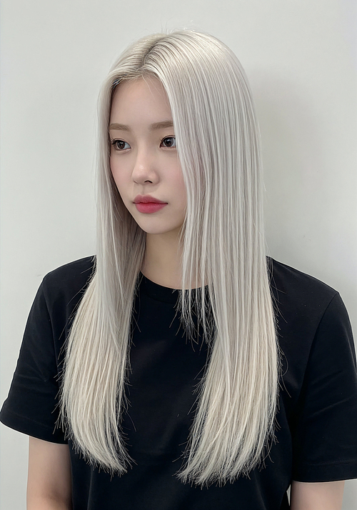 Women's hairstyle long hair dyeing