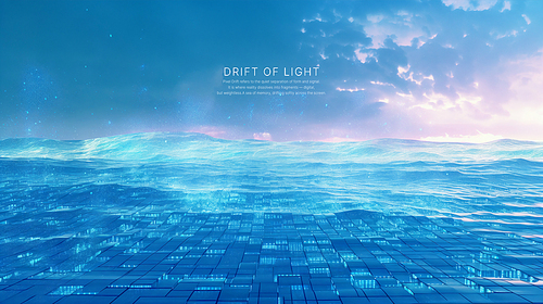 At sunset, when the sunlight interacts with the vast sleep, the drift of light illuminates the tranquil sea waves.