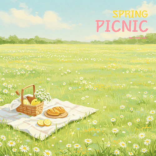 We prepare bright spring picnics in meadows full of flowers with baskets, fruits and fresh bread.