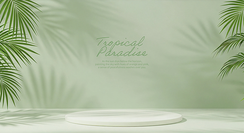 Tropical paradise background with palm leaves and minimalist design for creative content