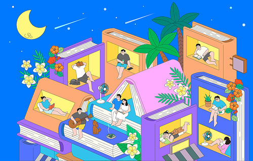 People who spend summer nights in a book made of books