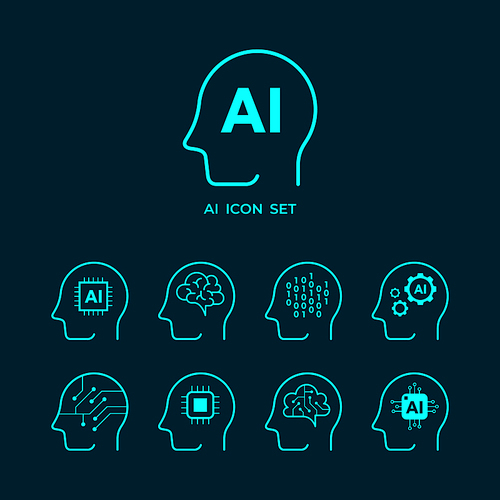 Artificial intelligence icon set