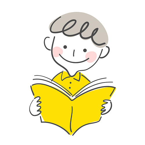 Cartoon illustration: boy reading a book