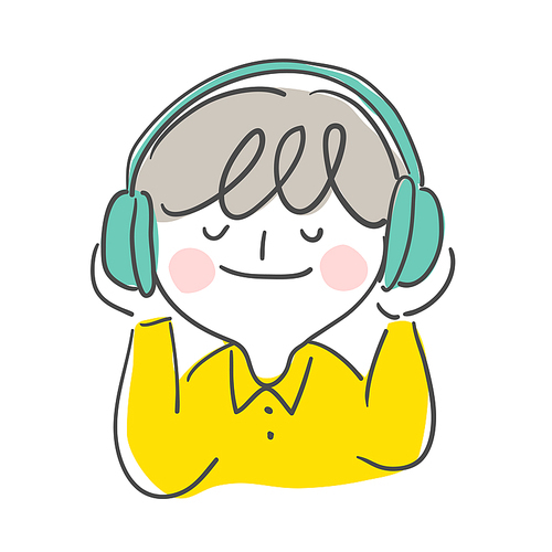 A boy listening to music. kid wearing headset