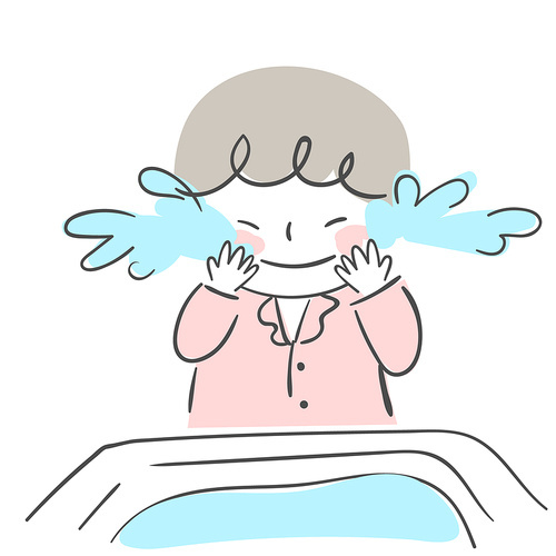 child washing face