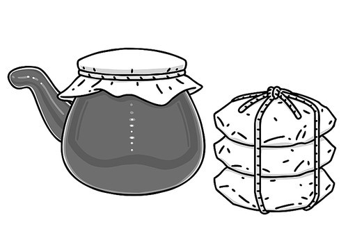 Korean traditional yaktanggi and herbal medicine bundle. Vector line art illustration.
