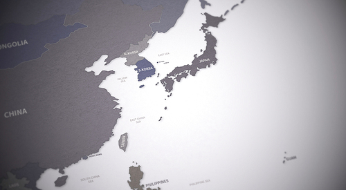 Northeast Asia map. 3d render of a map showing the borders of countries by continent.