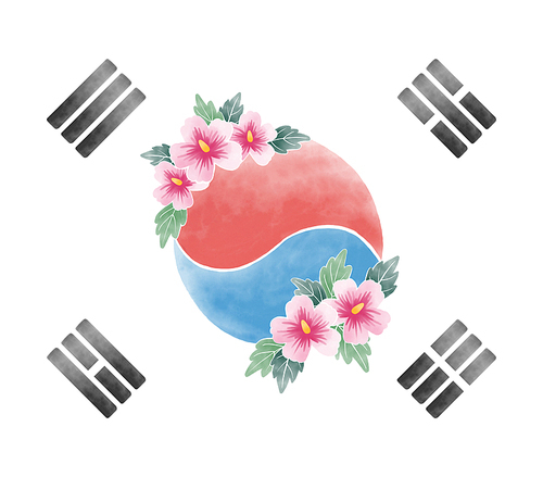 Watercolor Taegeukgi and Mugunghwa illustration background